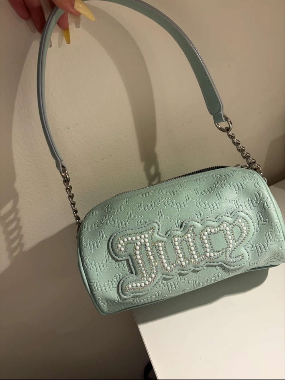 Juicy Couture Light Blue Pearl-Embellished Shoulder Bag - Picture 1 of 3